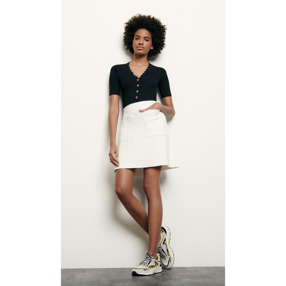 Sandro Women Elanna Knit Mini Skirt White Size 1(36) EU/4 US - Picture 1 of 4